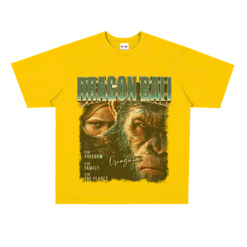 Film Star T Shirt Movie Rise of the Planet of the Apes Pure Cotton Loose Short Sleeve American Retro Trendy T-shirt Men