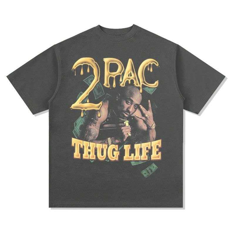 Cool t rapper BC 2Pac figure pike hip hop oversize vintage print short sleeve t-shirt