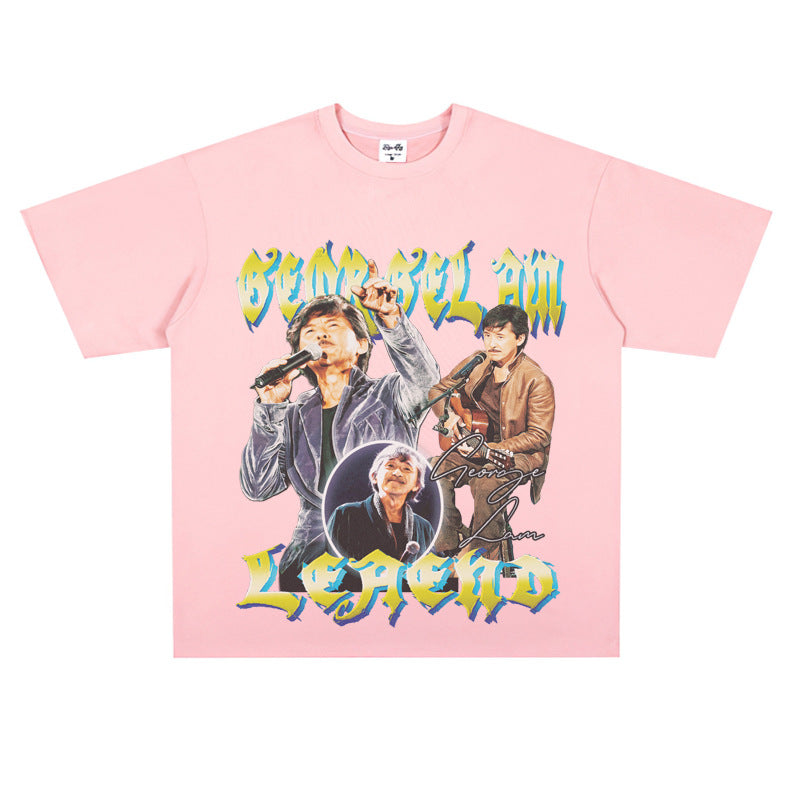 Film Star T Shirt Music Singer Lin Zixiang Loose Heavy Weight Retro Street Cotton T-shirt