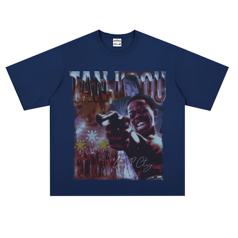 Film Star T Shirt Cotton Short Sleeve Loose round Neck Retro T-shirt for Men
