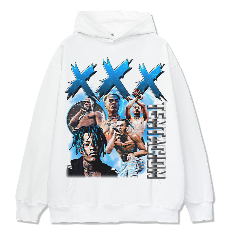 Marcas streetwear usa vintage hip hop XXX TENTACION print batik hooded sweater