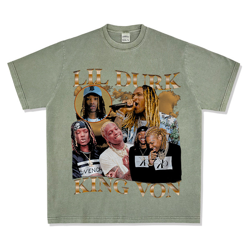 Streetwear masculino vintage hip hop king von print long sleeve short sleeve t-shirt
