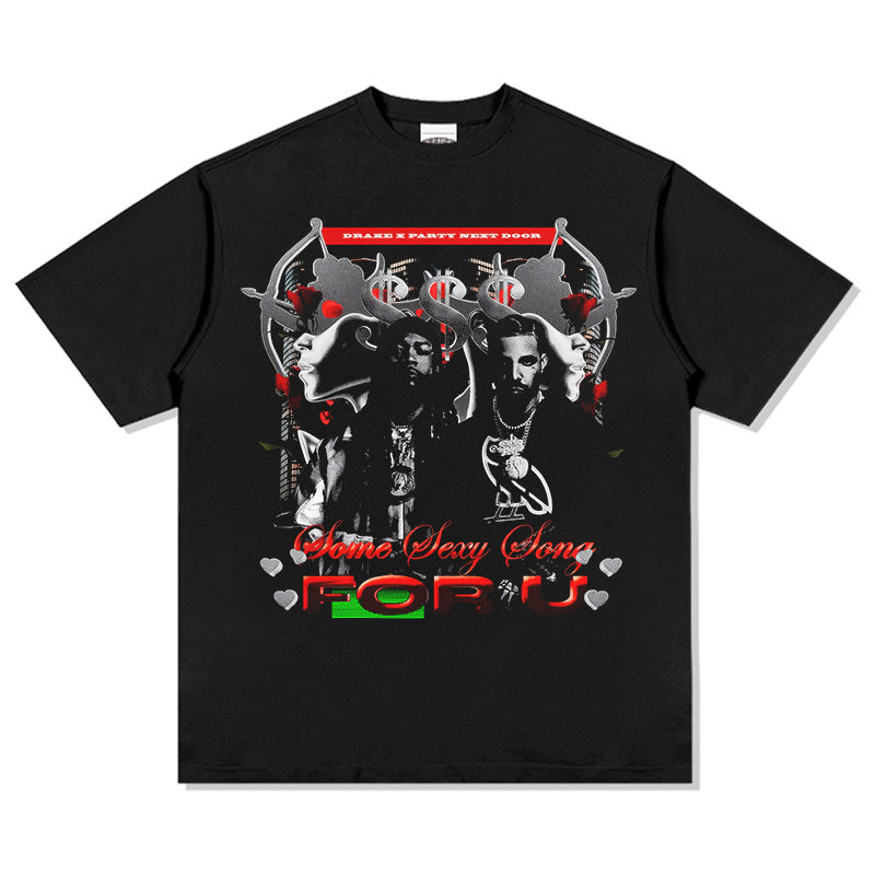 Outfit streetwear vintage hip hop DRAKE Drake SSS4U print short sleeve t-shirt
