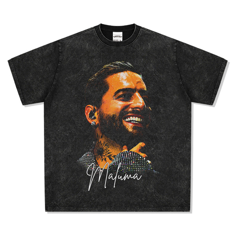 Outfit streetwear Vintage Poz Ma Long Hip Hop Print Short Sleeve T-Shirt