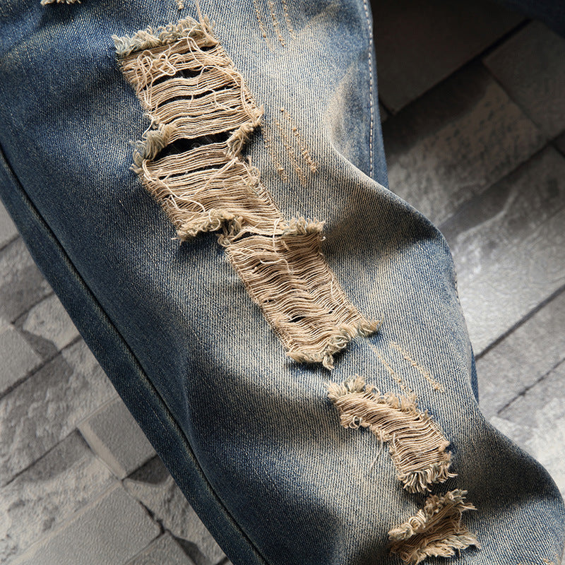 1990 Fashion Jeans Ripped Vintage Autumn Washed Jeans Straight Pants