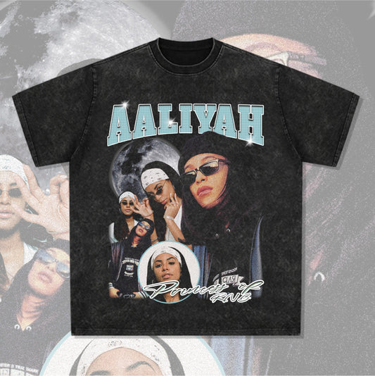 Cool t rapper vintage hip hop Aaliyah print short sleeve t-shirt