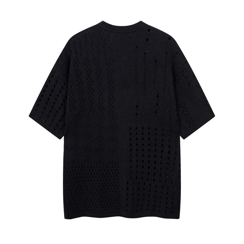 Casual Street Wear Vintage Knitted Sweater Loose Crew Neck Short Sleeve T-Shirt