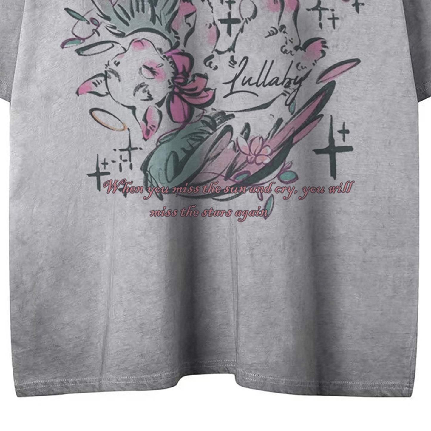 US drip outfits summer vintage deer print casual loose short sleeve T-Shirts