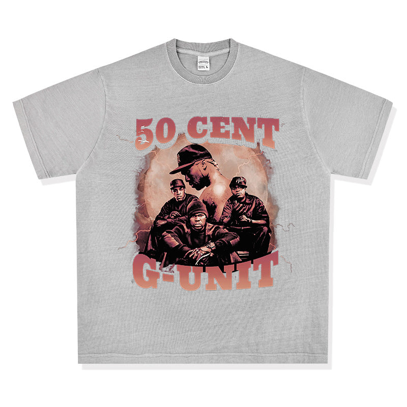 Streetwear masculino HIPHOP 50CENT print short sleeve t-shirt vintage summer hip hop top