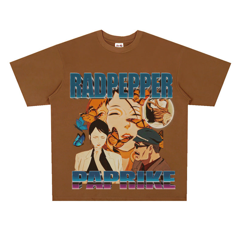 Film Star T Shirt Red Chilli Cartoon Animation Loose Retro Street Cotton T-shirt Men and Women