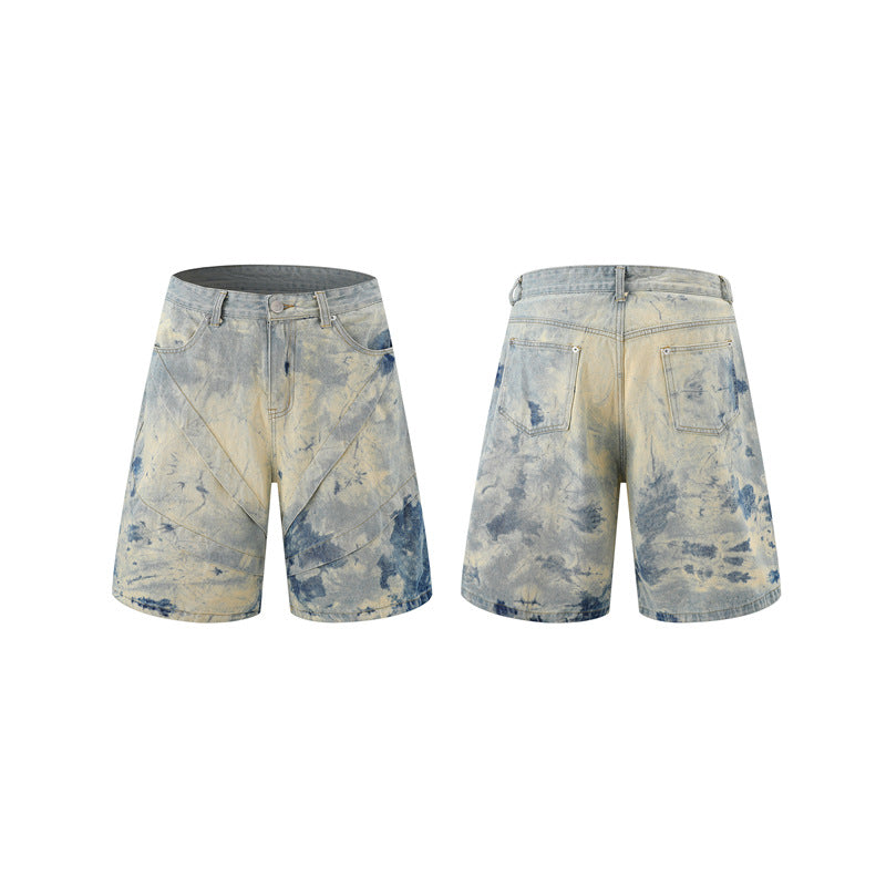 Stone Wash T shirt tie-dye gradual change washed old denim short sleeves