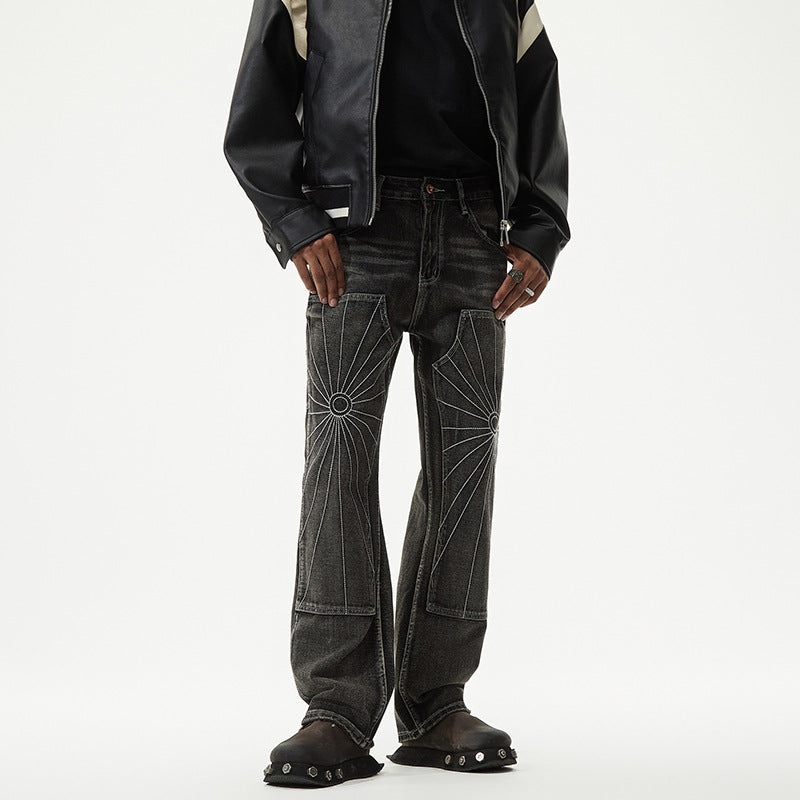 1990 Fashion Jeans Embroidered Spider Web Casual Loose Jeans