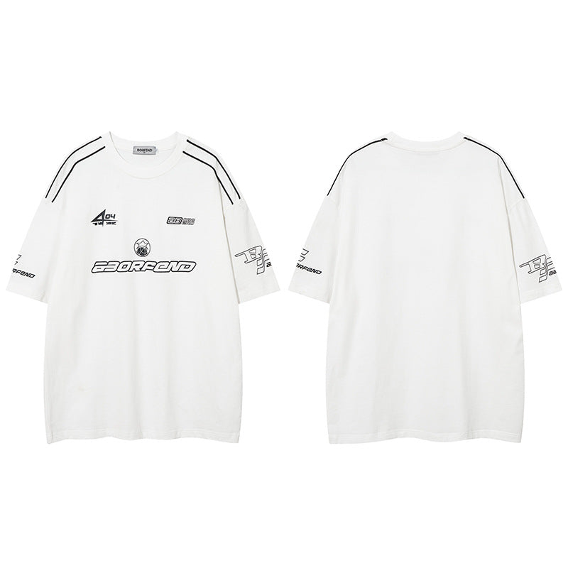 Racing oversized t shirt racing sports style letter print short sleeve t-shirt
