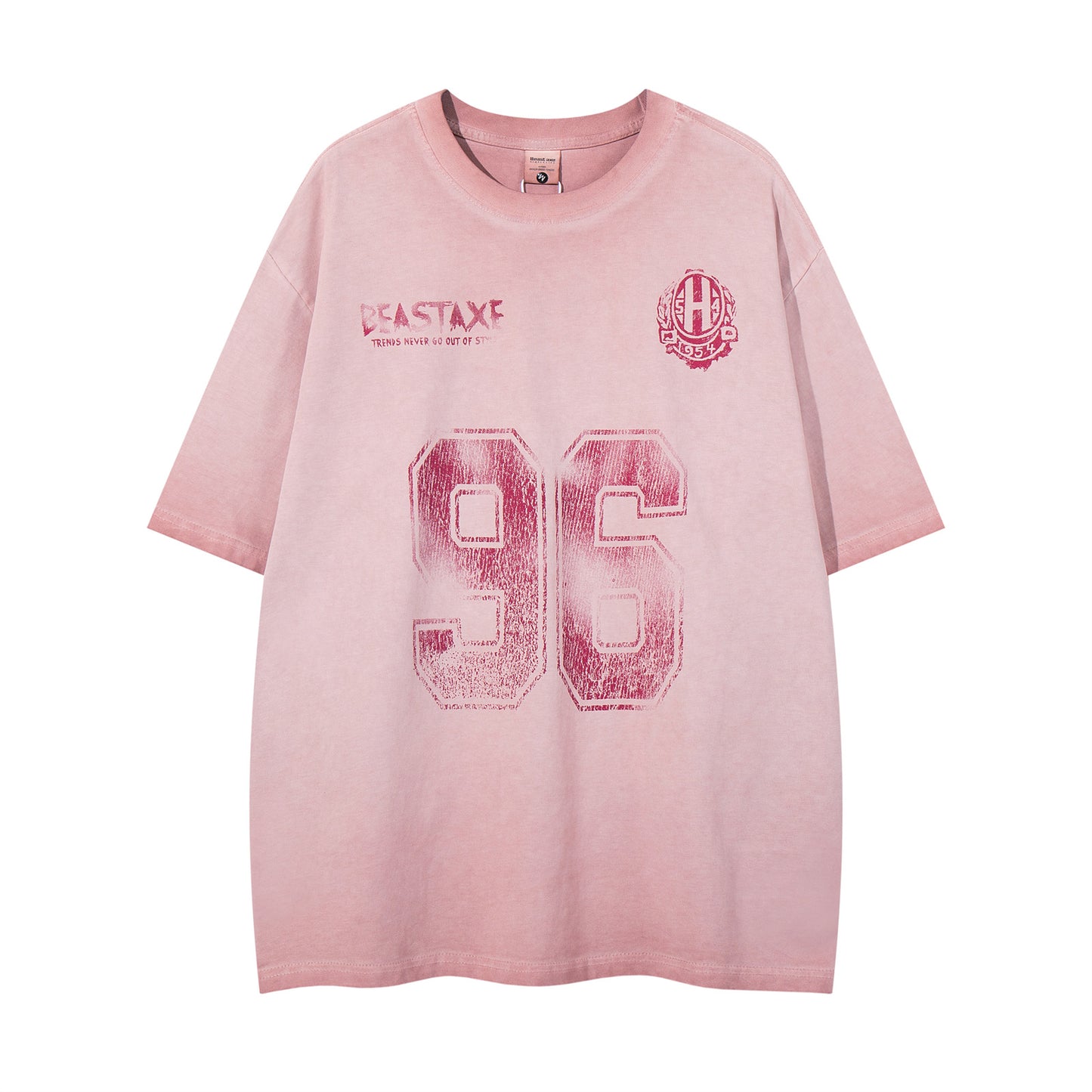 Distorted vintage washed old alphabet print short sleeve t-shirt