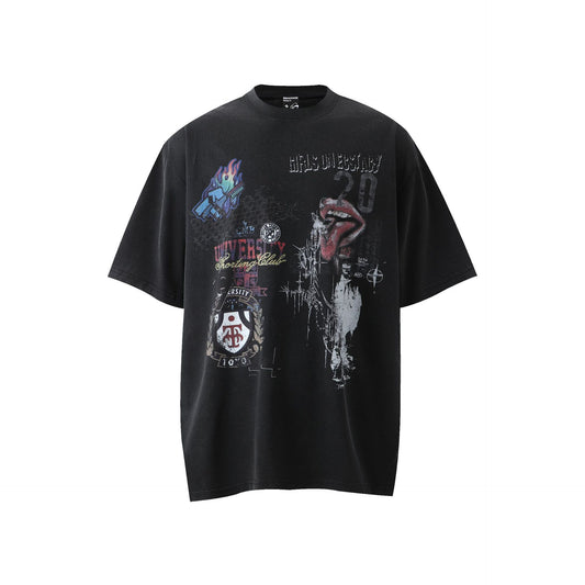 Hip hop shirt vintage t-shirt short sleeve loose character print