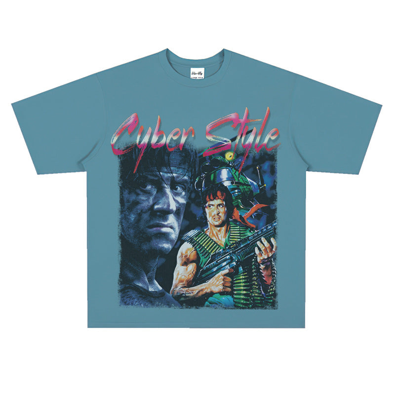 Film Star T Shirt Cotton Short Sleeve Loose Retro American Design T-shirt Men