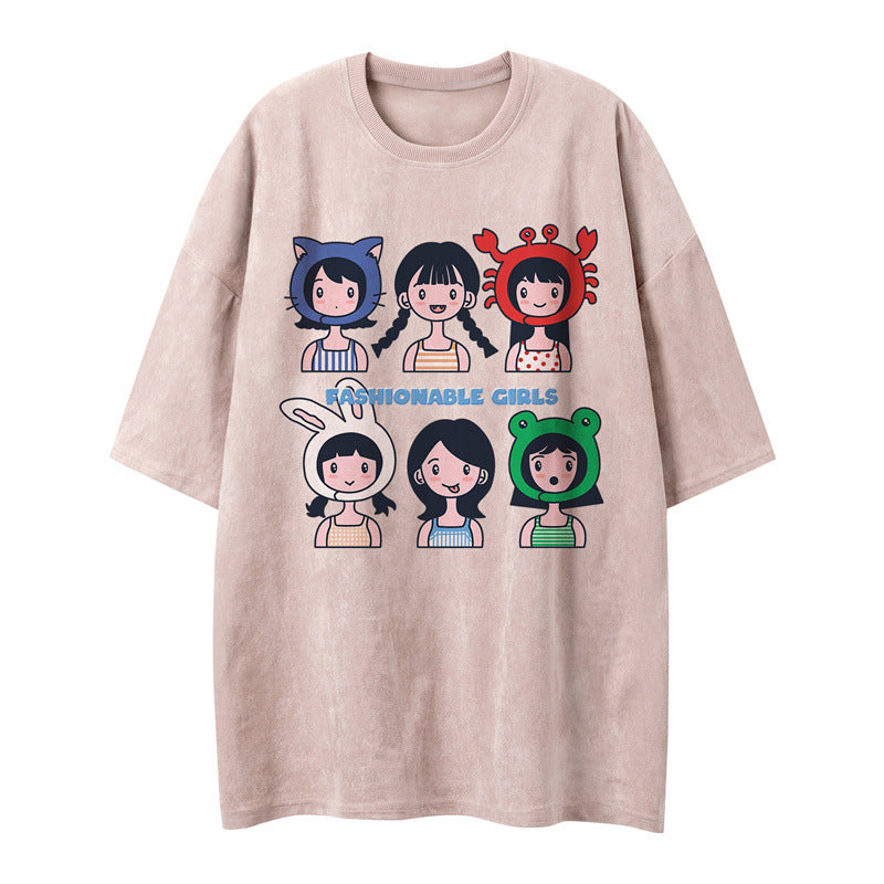 US drip outfits summer vintage cartoon avatar print casual loose short sleeve T-Shirts