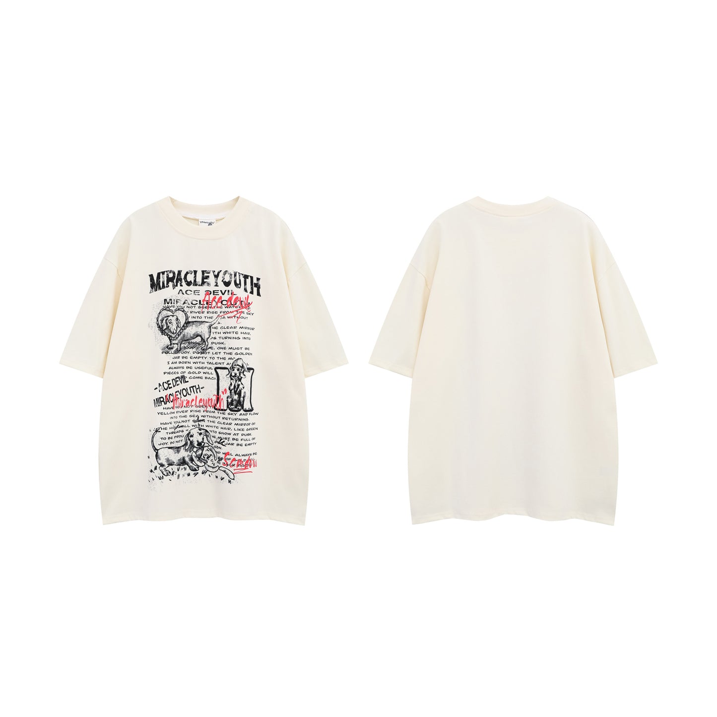 Camisetas streetwear Summer Vintage Puppy Letter Print Casual Loose Short Sleeve T-Shirt