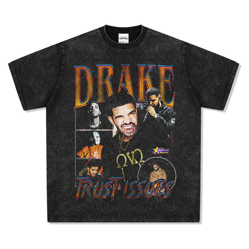 Streetwear masculino vintage hip hop drake drake print short sleeve t-shirt