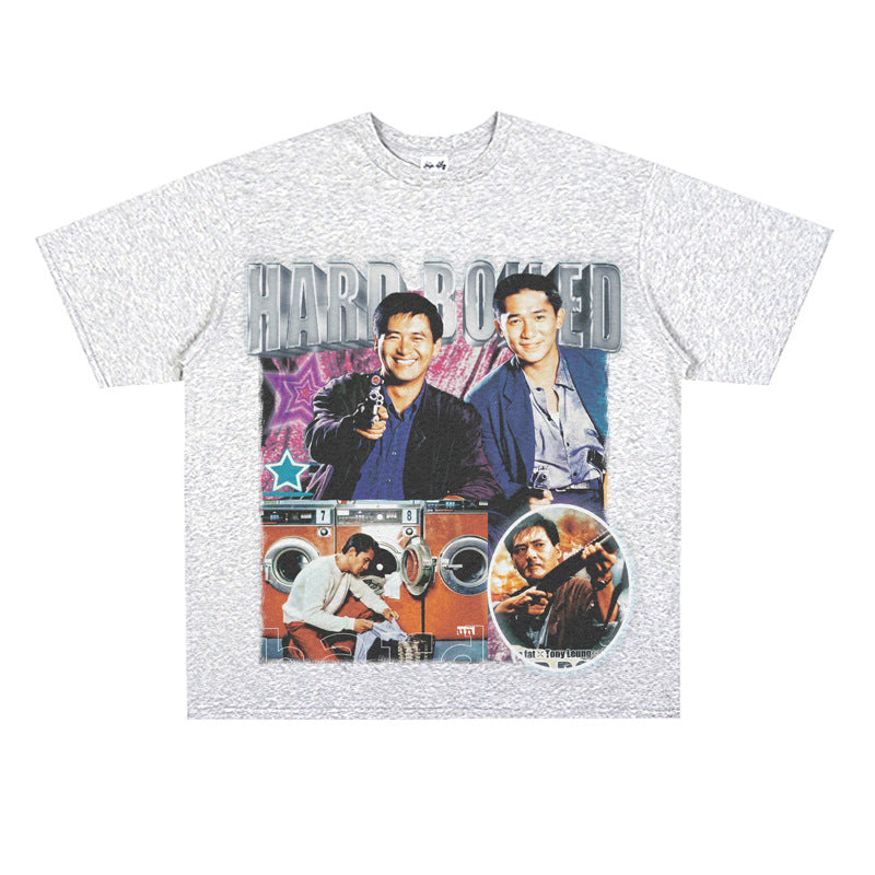 Film Star T Shirt Short Sleeve Retro American Street T-shirt for Men and Women