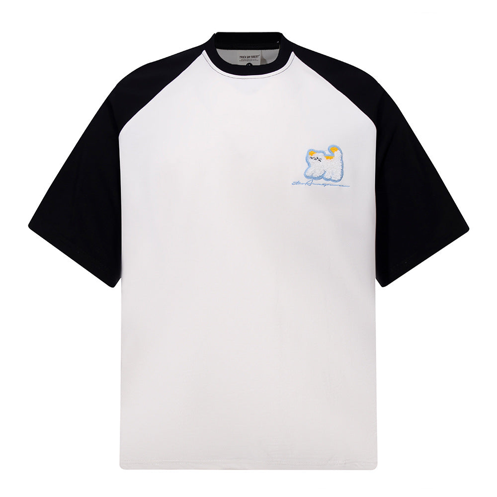 New York Hip Hop Style Vintage Lamb Embroidered Short Sleeve T-Shirt Summer Oversize Casual Top