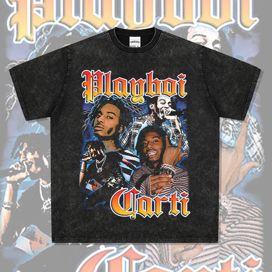 Streetwear masculino hip hop rap Playbois Carti print HOMAGE short sleeve t-shirt