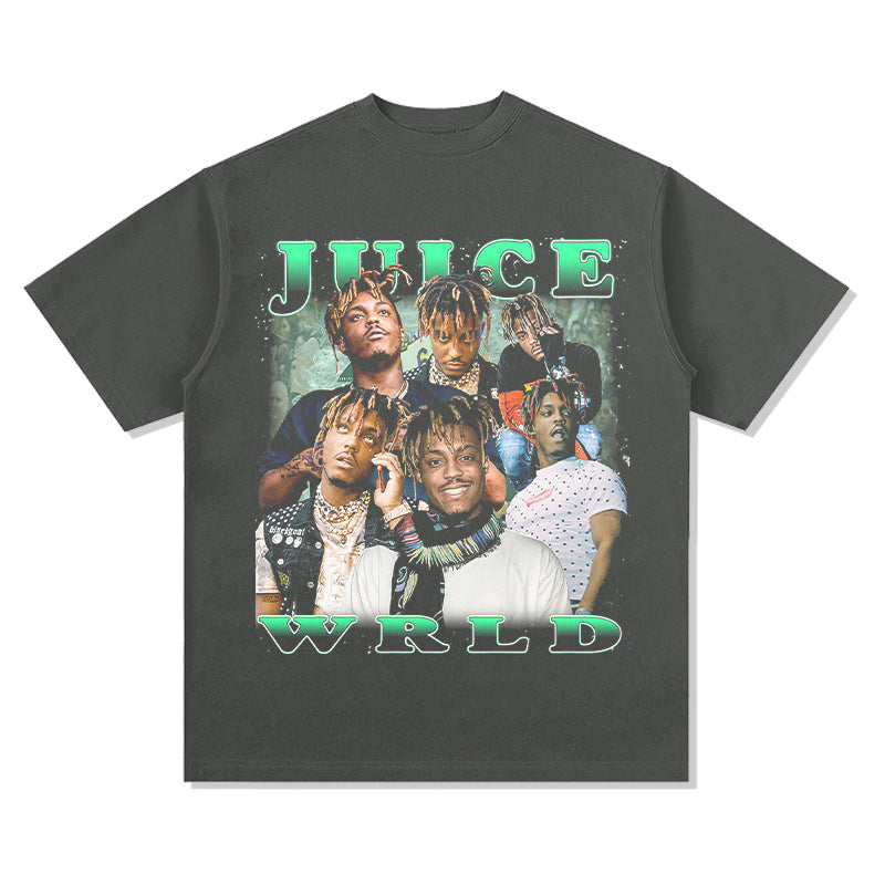Cool t rapper retro rapper Juice WRLD character print short sleeve t-shirt loose long sleeve top