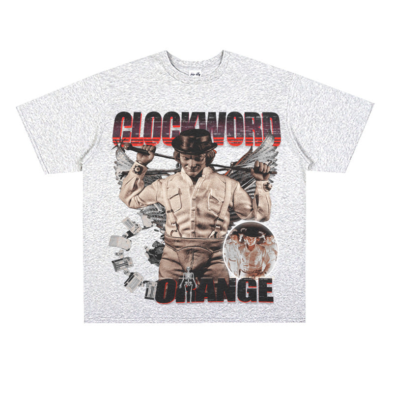 Film Star T Shirt Loose American Retro Street Cotton Crew Neck Personality T-shirt Men and Women