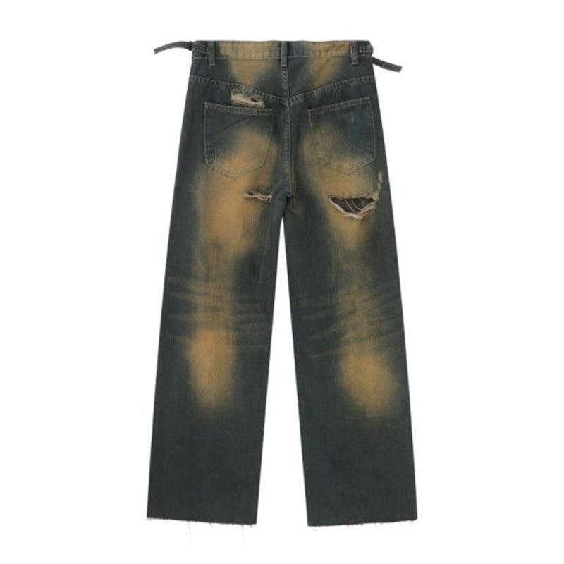 Casual Street Wear Ripped Jeans Straight Pants