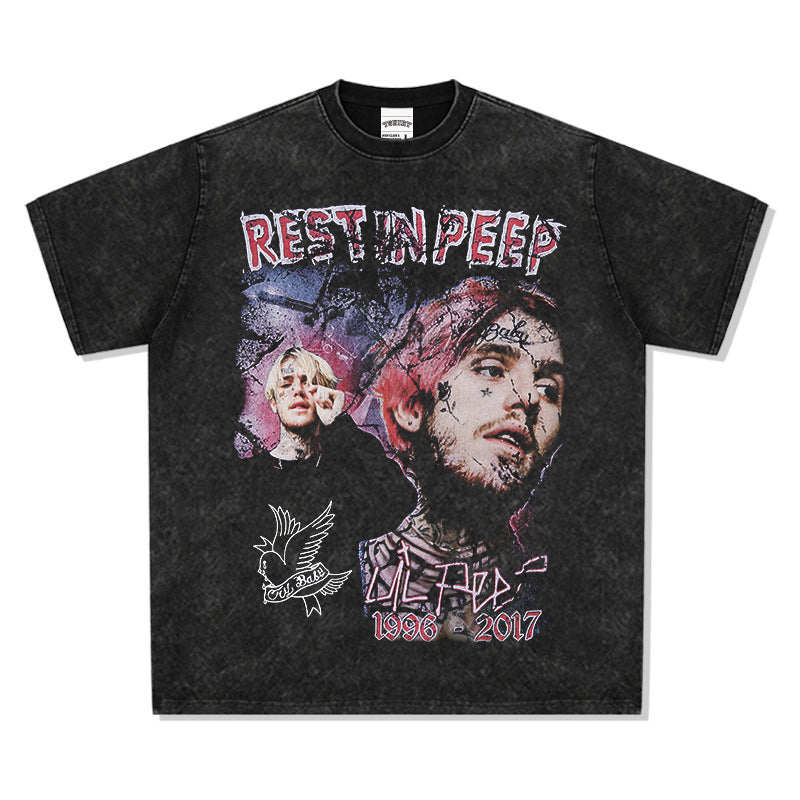 Streetwear masculino vintage LILPEEP character print short sleeve loose hiphop rap t-shirt