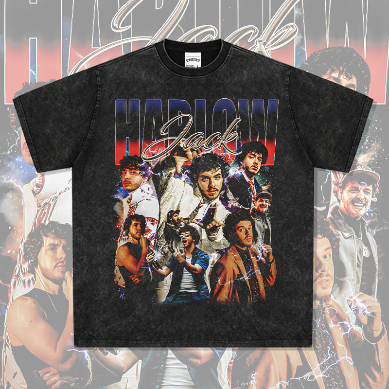 Outfit streetwear Vintage Hip Hop Jack Harlow Print Short Sleeve T-Shirt