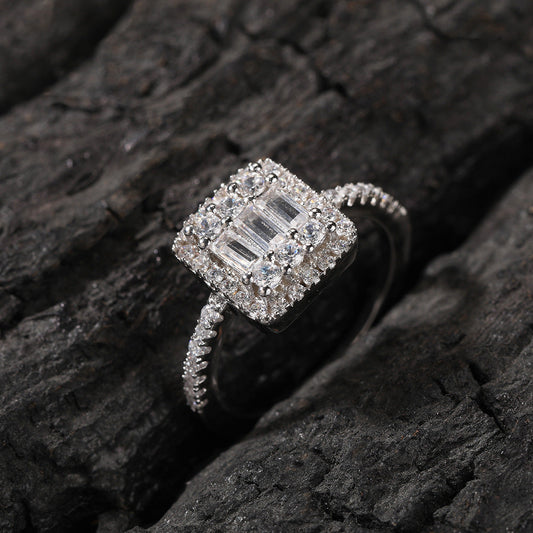 Rings Silver Square Zircon Ring ins St. Valentine's Spectrum