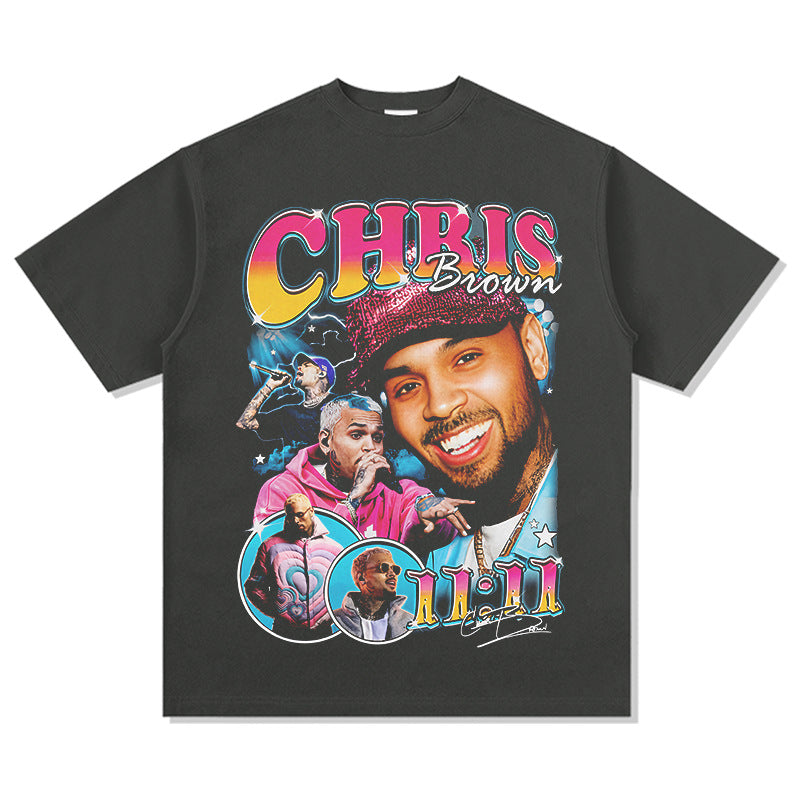 Streetwear masculino vintage Chris Brown print short sleeve t-shirt vintage