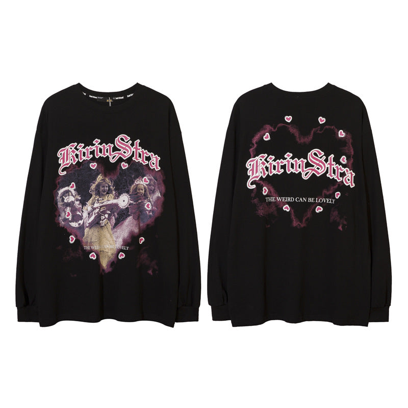 Vintage T Shirts Hip Hop Portrait Print Long Sleeve T-Shirt Loose Couple oversize