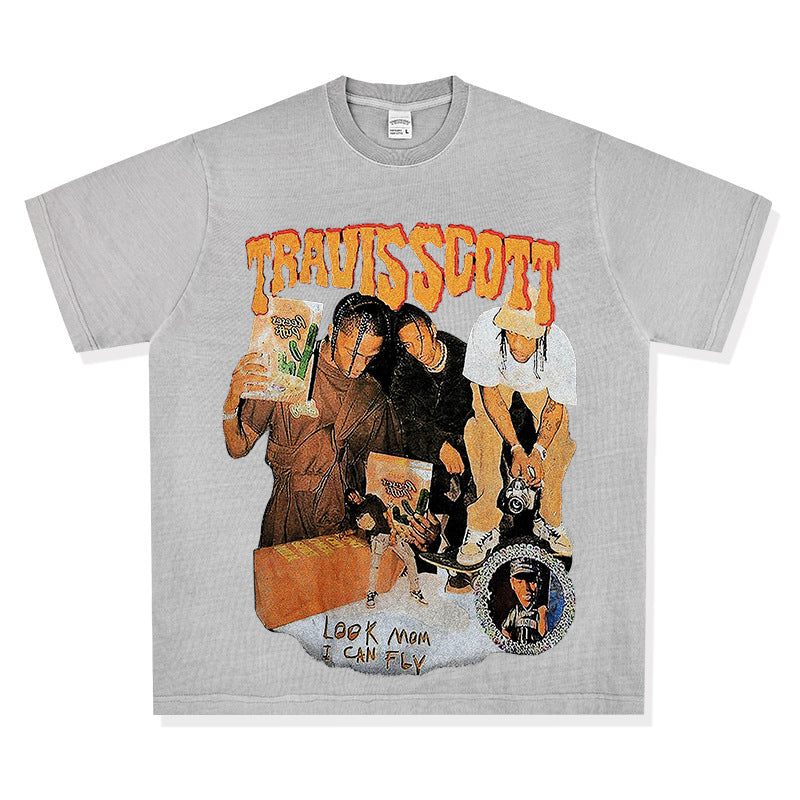 New york hip hop shop hip hop travis scott print long sleeve short sleeve t-shirt