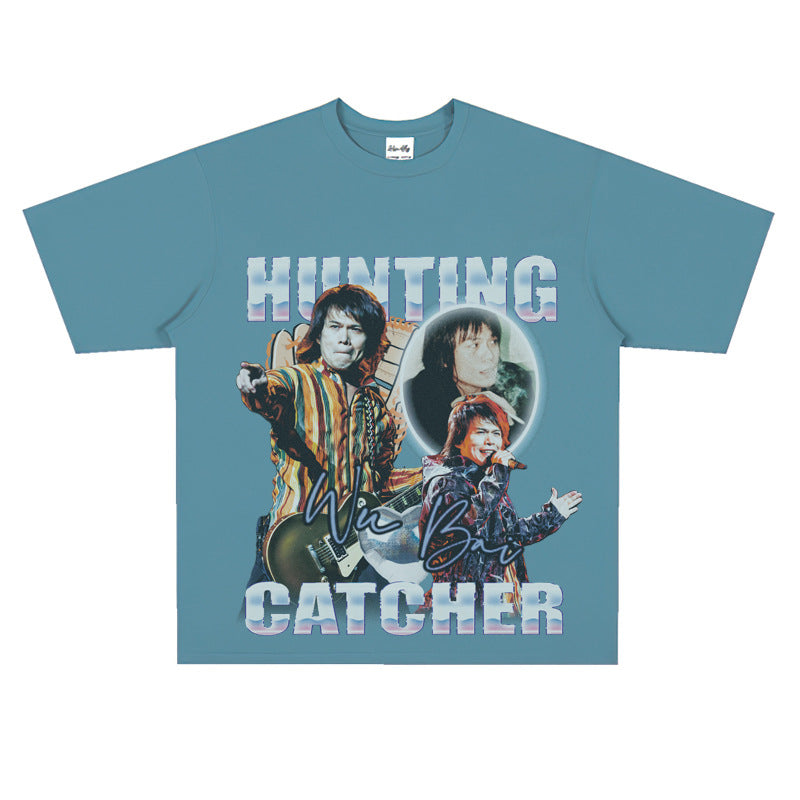Film Star T Shirt Loose Heavy Retro Street Cotton American T-shirt Men and Women