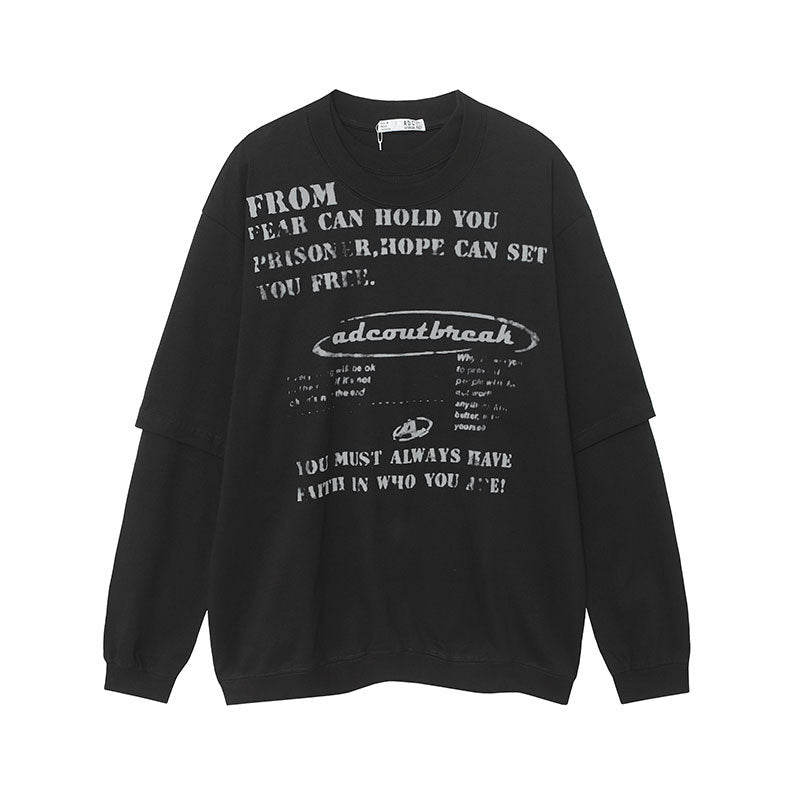 Marcas De Streetwear Vintage Alphabet Print Crew Neck Long Sleeve T-Shirt