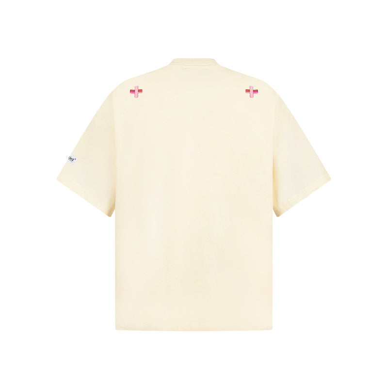 Camisas Retros Embroidered Printed Short Sleeve T-Shirt Summer Loose Casual Top