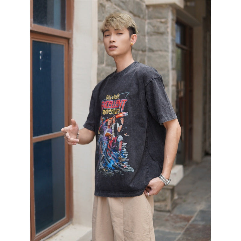Film Star T Shirt Movie Bill and Ted Adventures Pure Cotton Loose Short Sleeve American Retro T-shirt