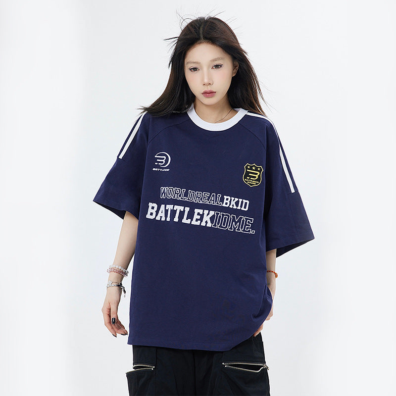 Vintage T Shirts Hip Hop Embroidered Short Sleeve T-Shirt Summer Loose