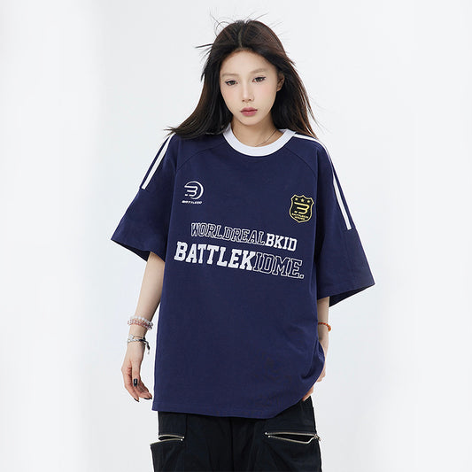 Vintage T Shirts Hip Hop Embroidered Short Sleeve T-Shirt Summer Loose