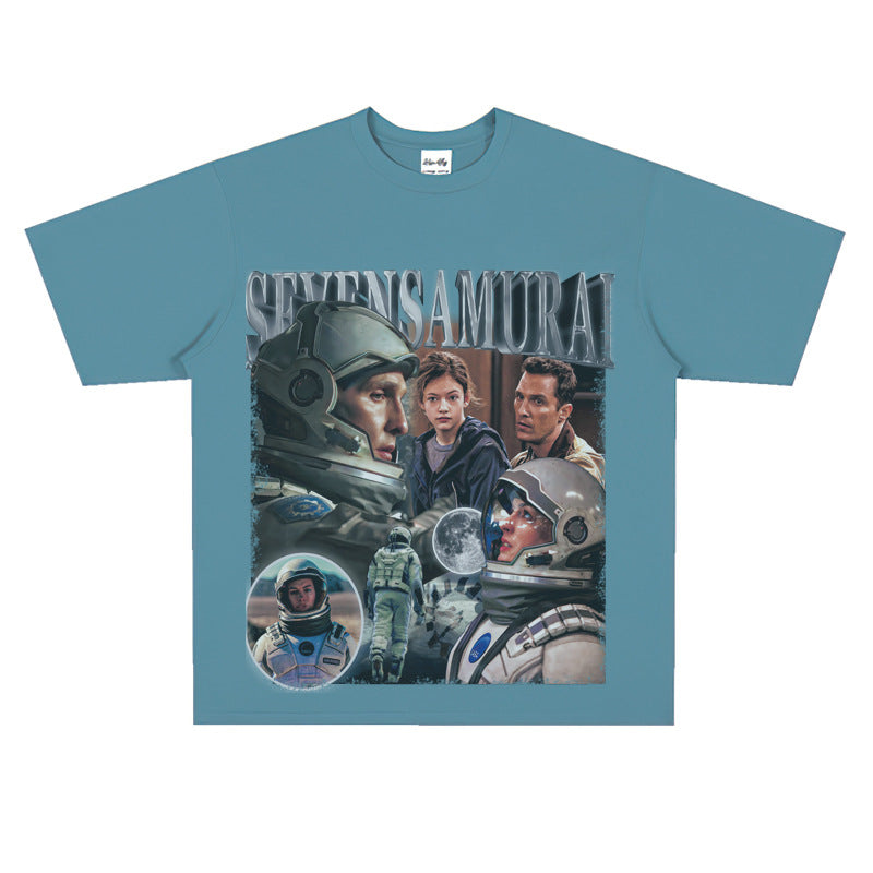 Film Star T Shirt Movie Space Interstellar Cotton Short Sleeve Loose American Retro T-shirt