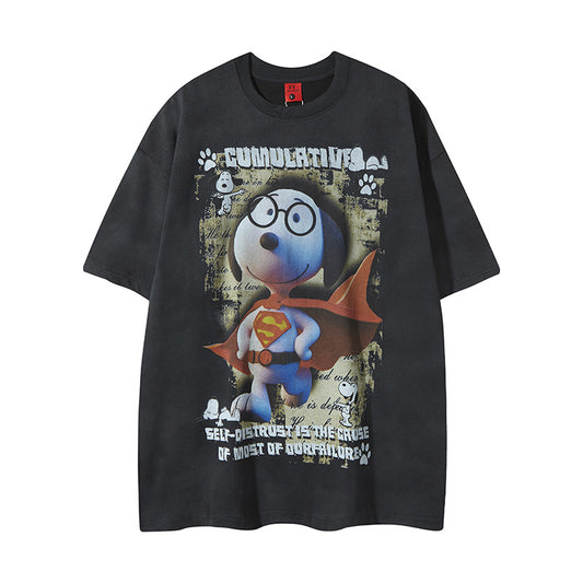 New York Hip Hop Style Vintage Cartoon Anime Print Short Sleeve T-Shirt