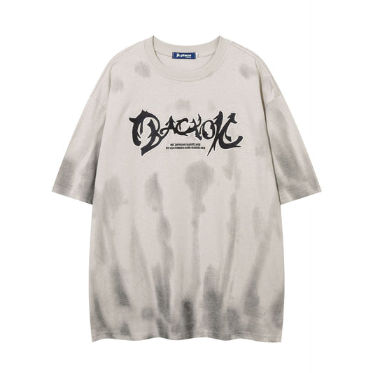 Hustle vintage tie-dye t-shirt summer embroidery short sleeves