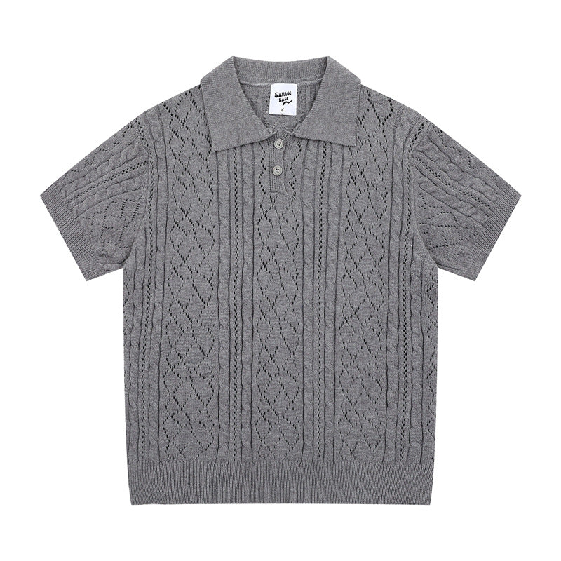 Hip Hop Shirts For Boys Vintage Summer Lapel Short Sleeve Sweater Knitted Men's Loose Top