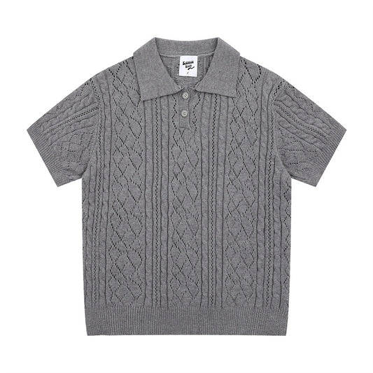 Hip Hop Shirts For Boys Vintage Summer Lapel Short Sleeve Sweater Knitted Men's Loose Top