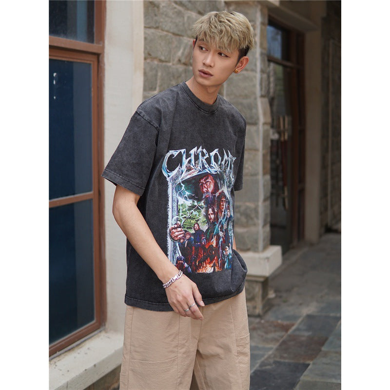 Film Star T Shirt Short Sleeve Loose Retro American Street Printed T-shirt for Men and Women