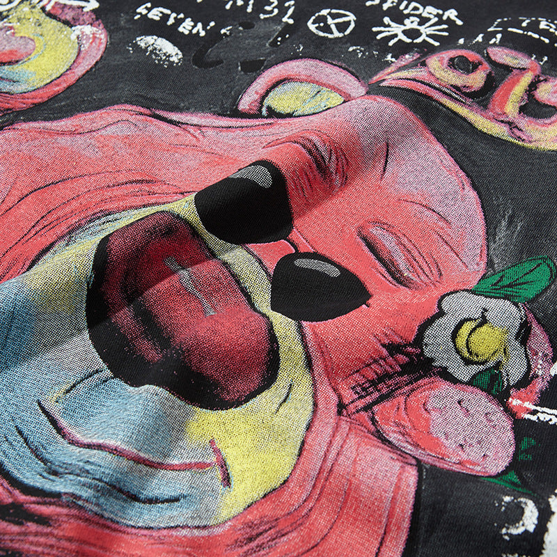Nyc T Shirt Vintage Strawberry Bear Print Short Sleeve T-Shirt Summer Loose Casual Top