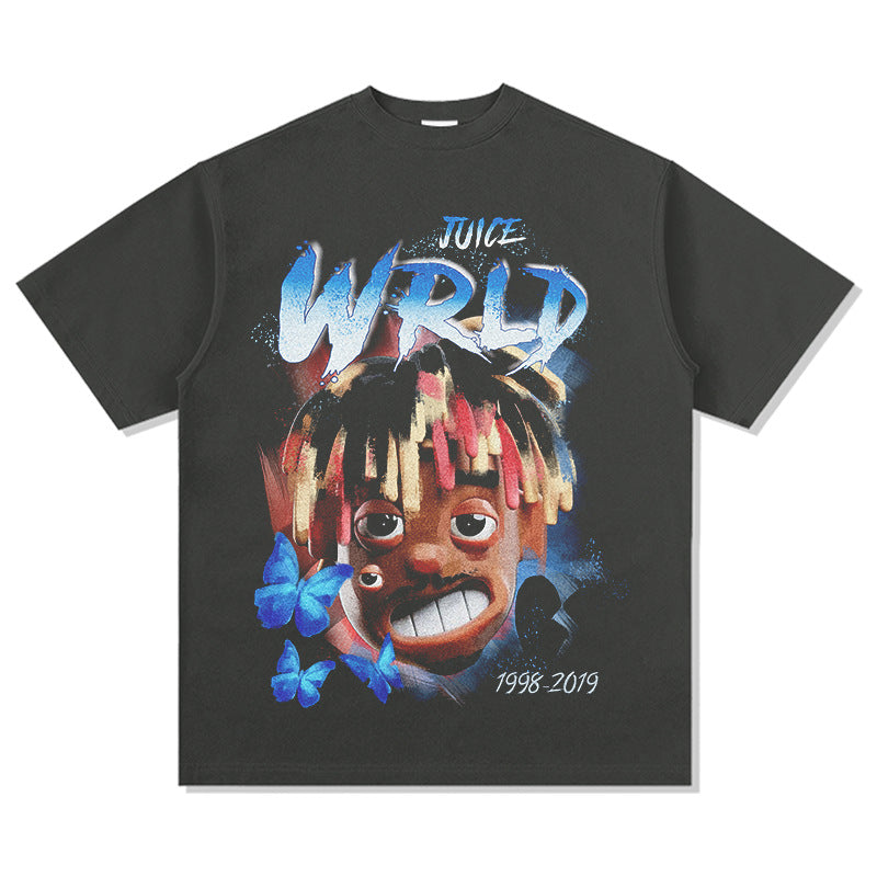 Cool t rapper rap Juice Wrld print hip hop short sleeve vintage loose