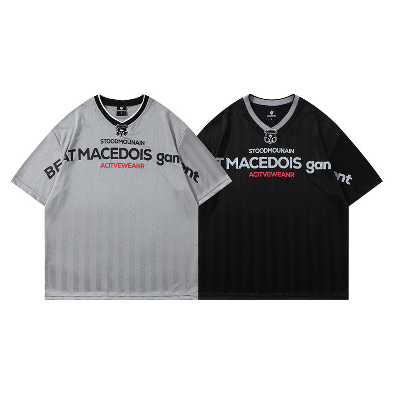 Y2K mens shirt loose V neck short sleeve T-shirt
